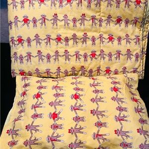 Iconic Sock Monkey Toddler Quilted Comforter/Travel/Security Blanket and Pillow